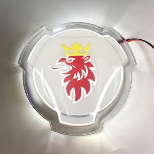 1 Set weiß-rotes Griffin-Emblem für Scania Auto LKW Frontgrill Motorhaube Abzeichen Emblem mit 24 V LED-Beleuchtungsleiste LKW beleuchtetes Zubehör (weiße Beleuchtung)