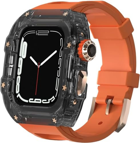 AXPTI Cinturino in gomma trasparente per Apple Watch 9, 8, 7, 6, 5, 4, SE, da 44 mm, 45 mm, trasparente, con corona in metallo, 45mm, Agata