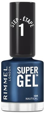 Rimmel Super Gel, 104 Nautical, Vernis à ongles longue tenue, application facile, effet manucure gel, résistant aux éclats, formule clean, 12 ml