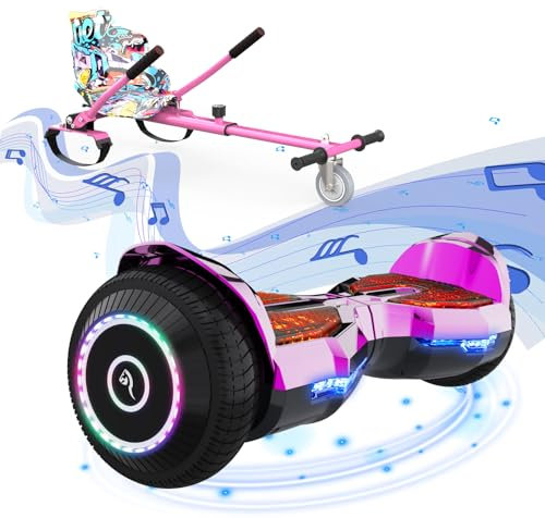 Hoverboards mit Sitz, 6,5” Go-Kart Hoverboards, Selbstausgleichender Scooter für Kinder mit Bluetooth-Lautsprecher, App und LED-Lichtern