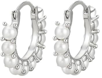 Perlen Creolen Silber Creolen mit Perlen Ohrringe für Damen Perlenohrringe