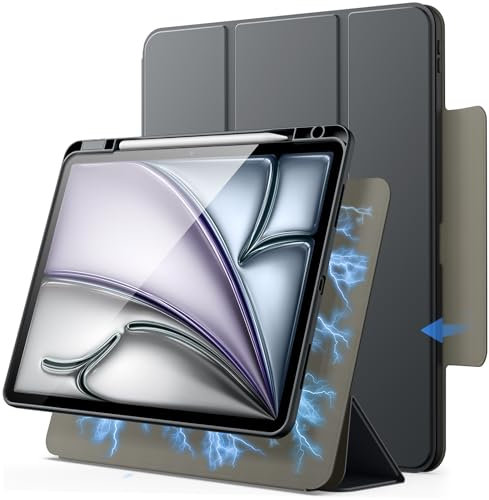 JETech Custodia Magnetica Staccabile per iPad Air 13 Pollici M3/M2 (2025/2024) con Portapenne, Cover Trasparente Girevole Rimovibile, Ritratto/Paesaggio Supporto (Grigio Siderale)