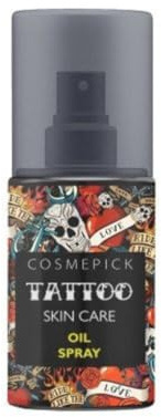 CosmePick Tattoo Öl Spray – Tattoo Pflege für neue & alte Tattoos - 50ml | Glanz, Feuchtigkeit & Hautelastizität – Tattoo Pflege – Spray für leuchtende Farben - Pflegend und beruhigend