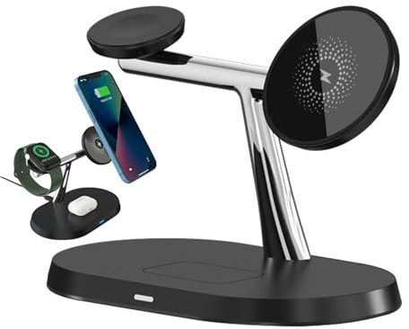 Caricatore per telefono senza cavo, 15 W, caricabatterie senza fili magnetici, supporto da scrivania multifunzione per telefoni, orologi e | Stazione di ricarica rapida con supporto