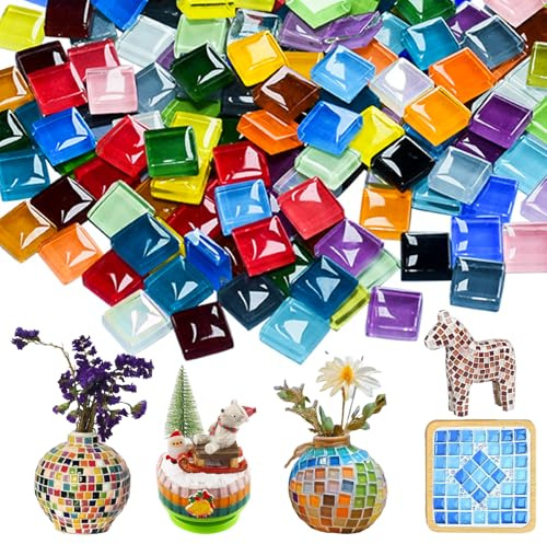 LuyoNova 200G Mosaiksteine zum Basteln 1 X 1Cm Quadratische Mosaikfliesen Ca.210 Stück Bunte Glas Mosaiksteine,für Diy Fotorahmen Blumentöpfe Spiegel Vasen Heim Küche Deko Innen Außenbereich（Bunte）