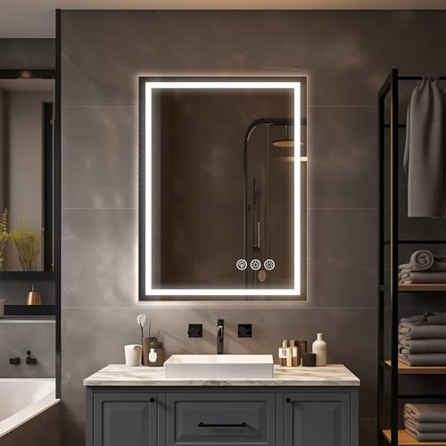 Simusi 60x80cm LED Espejo Baño con luz de Pared, 3 Colores Luz, Antivaho | Espejo de baño impermeable, montaje horizontal y vertical, luz 3 colores ajustable, cristal templado resistente