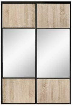 OPTIMUM Porte Coulissante Placard 2 Vantaux – Chêne Sauvage & Miroir Argenté – Style Moderne pour Dressing ou Séparation – Panneaux Bois et Miroir (chêne Sauvage, 180x250 cm)