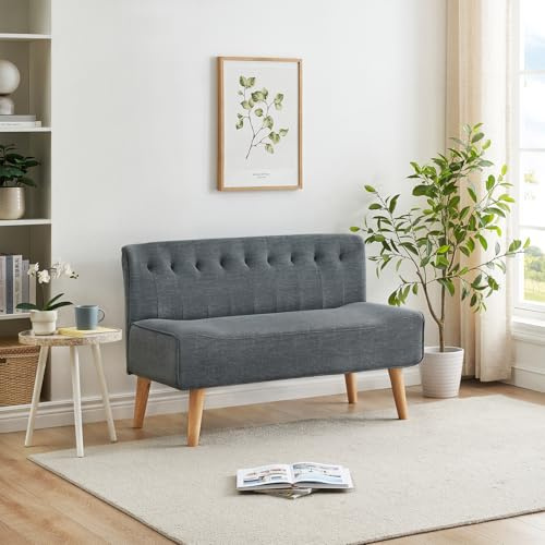 Hapihom 2-Sitzer Stoffsofa, Kleine Couch mit Leinenoptik & Holzbeinen, Moderne Loungesofa Einfache Montage, 117 x 56 x 78 cm Mini Sofa für Wohnzimmer Schlafzimmer Wohnung Büro