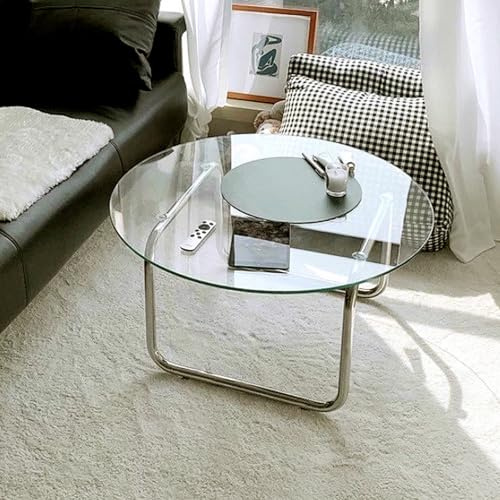 OAKVYNE Mesas De Centro con Cristal Templado – Pequeña Y Auxiliar para Salón, Balcón U Oficina – Estilo Vintage Y Moderno, Estructura Metálica(Clear,50cm/19.6in)