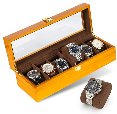 NOVARIUM – Premium Uhrenbox aus massivem Holz mit Echtglas – Edle Uhrenaufbewahrung für Uhren & Schmuck mit flexiblen Trennwänden