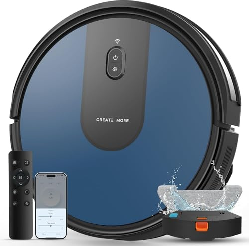 Deenkee Robot Vacuum Cleaner with Mop, 5000Pa Ultra Strong Suction 4-in-1 Robotic Vacuums, Auto Carpet Boost, Long Running Time, Alexa/App/WiFi for Pet Hair Hard Floor - Ink Blue
