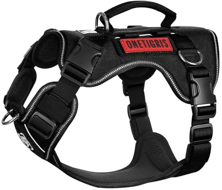 OneTigris Hundegeschirr Kleine Hunde, TACTILITE Taktisches Langlebig Anti Zug Geschirr, No Pull Verstellbar Brustgeschirr mit 4 D-Ringe, Reflexstreifen Schwarz S