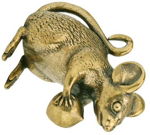 SUPVOX Retro Brass Mouse Figurine Ornament for Desktop Room Decor | Golden Finish, Sturdy Brass Build, Delicate Creative Style, Collectible Accent for Office Desk and Room Display
