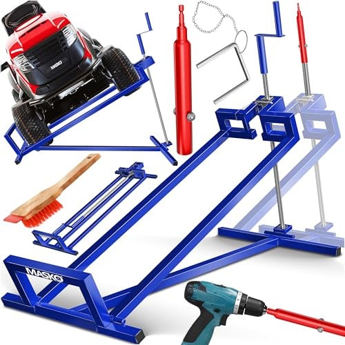 MASKO® XXL Rasentraktorheber 450 kg Hebevorrichtung Hebebühne Aufsitzmäher – Rasentraktor Heber, 45° verstellbar, universal Reinigungshilfe mit Adapter & Zubehör, Blau