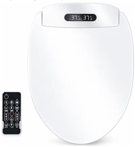 Asiento de Inodoro Inteligente con Bidet Eléctrico, Asiento Calefactable, Secador de Aire Caliente, Control Remoto Inalámbrico, Boquilla Autolimpiante, Temperatura Ajustable, Tapa WC Electrónica Unive