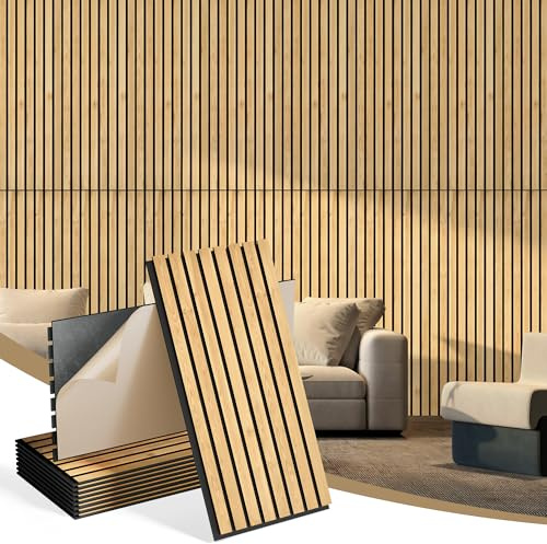 INMOZATA 8 Pack Acoustic Wall Panels Self-Adhesive Sound Absorbing Wall Panels 30x60CM Echo Reducing Decorative Soundproof Wall Panels for Living Room Bedroom Office Home Studio(Warm Oak)