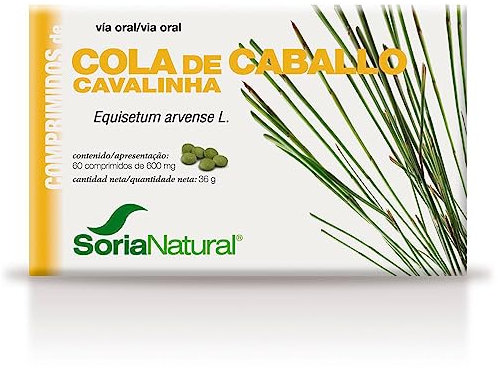 Soria Natural Cola de Caballo pastillas - Potente Diurético Natural - Drena Retención de Líquidos, Fortalece y Nutre tu Cabello y Uñas - Caja 60 comprimidos