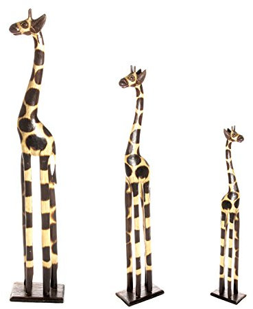 3 er Set 120cm 80cm 30cm Holz Holzgiraffen Familie Holzgiraffe Giraffe Afrika Stil GH