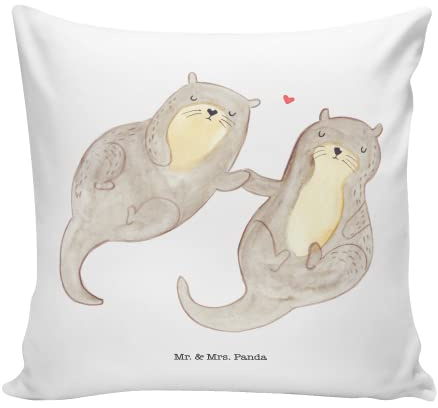 Mr. & Mrs. Panda 40x40 Kissen Otter Hände halten - Geschenk, Seeotter, Sofakissen, Otter Seeotter See Otter, Dekokissen Sofa, Kissen 40x40,