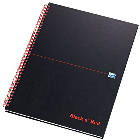 Oxford Black n' Red A4 140 Pages Wirebound Hard-Back Ruled and Perforated Notebook - Matte Black (Pack of 5)