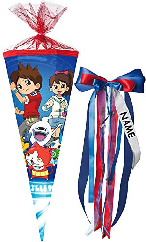 Schultüte - Yo-Kai Watch - 22 cm - rund - incl. individueller großer Schleife - mit Namen - mit Tüllabschluß - Zuckertüte - Nestler - mit/ohne Kunstst..