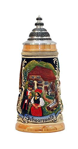 Zöller & Born Bierkrug Schwarzwald Panorama mit Zinnspitzdeckel Seidel 0,5 Liter Bierseidel