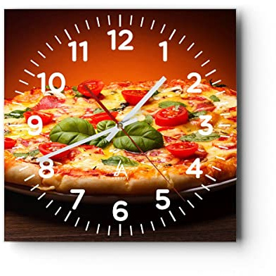 Modern Wanduhr Italien Pizza Tradition Essen 40x40cm Quadrat Groß Wand Uhr Glas Analog Zimmeruhren Küche Büro Wohnzimmer Glasuhr Wall Clock Dekoration Design Wanddekoration Küchenuhr C4AC40x40-2717