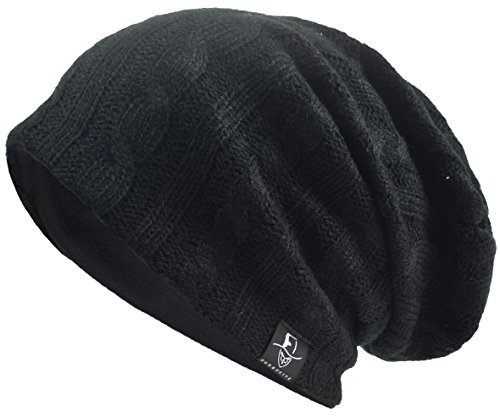 VECRY Herren Slouchy Stricken Übergroße Beanie Skull Caps Künstlerische Hüte (Kabel-Schwarz)