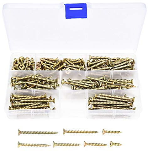 200 Kits de Vis autoperceuse M4 à gros filet, Vis à bois Vis pour cloison sèche, 4 mm x (16/20/25/30/40/50 mm), tête en croix, acier galvanisé