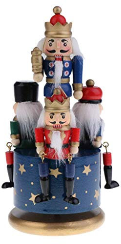 Tubayia 20cm Wind up Music Box 4-Soldier Wooden Nutcracker for Home Decoration