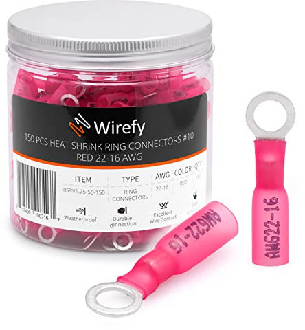 Wirefy 150 Piezas de Terminales Redondos M5 - Kit de Conectores Termorretráctiles para Automoción - 0,5-1,5 mm²