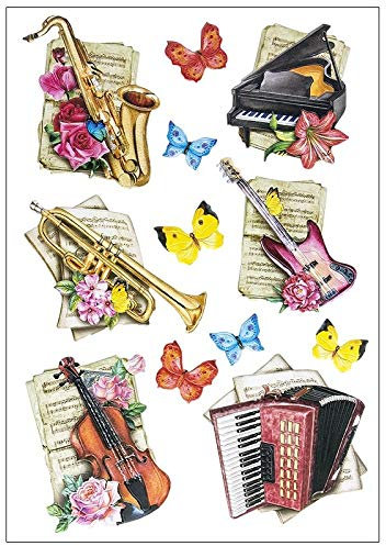 Ideen mit Herz Stickerbogen 3-D Relief-Sticker | Hochwertig geprägt mit 3-D-Effekt | Din A4 Bogen mit verschiedenen Motiven (Musik-Instrumente)