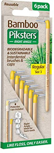 Bamboo Right Angle Piksters | Interdental Brushes | Sizes 00,1,3,5 | 6 Pack (6 Pack, Size 3 (Yellow))
