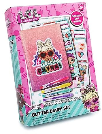 L.O.L. Surprise! LOL Mini Diary Set for Girls - Contains A6 Diary, UV Pen, Erasers and LOL Surprise Bag. Choice of Plush, Glitter and Sequin Diaries. (Glitter)