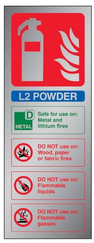 V Safety 11011AC-ACBRSH VSafety Feuerlöscher L2 Pulver-ID-Schild 75 mm x 200 mm – 3 mm gebürstetes Aluminium, 75mm x 200mm