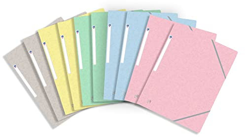 OXFORD Topfile+ 10 Hüllen aus Karton, 3 Klappen, Format A4, Gummizug, 5 Pastellfarben