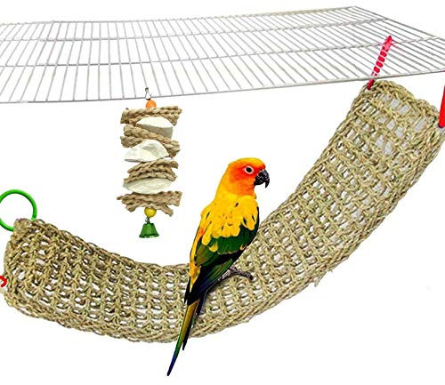 kathson Vogel Seegras Matte Papagei Gras Gewebt Hängematte Sittich Cuttlebone Kauspielzeug Trimming Cage Zubehör Nymphensittich Kletterseil Leiter für Sittiche Wellensittiche Kakadu Zubehör