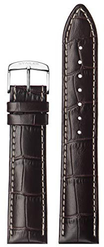 Stailer Uhrenarmband mit Edelstahl-Metallschließe - Aus echtem, hochwertigem Leder mit Alligatorprägung - 22mm - Ersatzarmband für Uhren - Für Damen und Herren - Braun mit weißer Naht