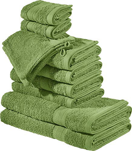 REDBEST Frottier-Set 10-TLG. Chicago grün Größe - Handtuch, Duschtuch, Gästetuch, Waschhandschuh - saugstark, strapazierfähig, ideal für Reisen, Sport