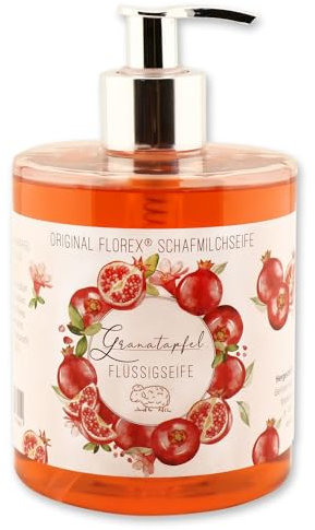 Florex Flüssigseife Granatapfel im Spender Lanolin biologische Schafmilch 500 ml