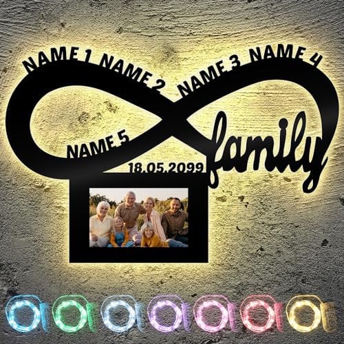 led Familie Unendlichkeitszeichen Bilderrahmen Namen oder Datum Lasergravur Geschenke Wohnzimmer Schlafzimmer family Schlummerlicht Wandschild Geburtstagsgeschenk Hochzeit