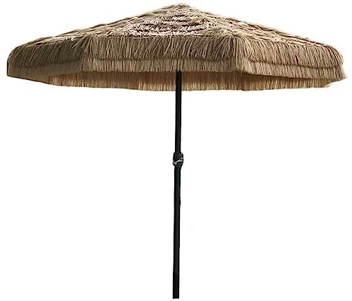 OOOMG Sombrilla De Playa Hawaiano Con Manivela, 2,7 M, Parasol De Paja Natural Para Exteriores, Para Playa, Bar, Patio, Terraza, Jardín, Protección UV