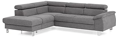 Mivano Ecksofa Micky mit Ottomane / L-Form-Sofa mit Schlaffunktion, Stauraum und Kopfteilverstellung / 249 x 72 x 207 / Velours, Dunkelgrau