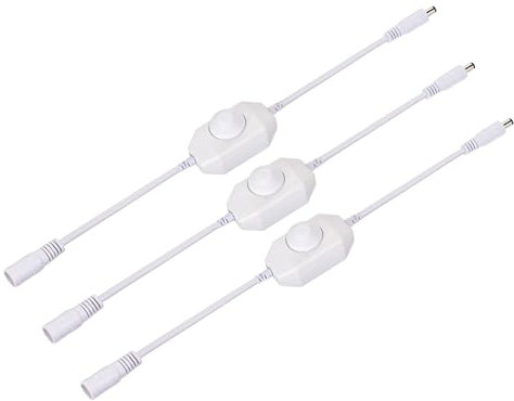 sourcing map LED Dimmer DC 12-24V 2A 5.5x2.1mm Plug Brightness Adjustable Knob Controller for Single Color LED Light, Plastic White, Pack of 3