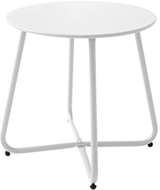Meluvici Kleiner Beistelltisch für Terrasse, wasserdicht, rund, Metall, Stahl, wetterbeständig, tragbar, für den Innen- und Außenbereich, für Garten, Balkon, Hof, Weiß