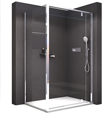 BERNSTEIN - Cabine de douche d'angle 80x110x195cm porte battante verre trempé ESG 6mm anticalcaire, Profilés Chrome, Charnières réversibles gauche/droite - NT606 FLEX