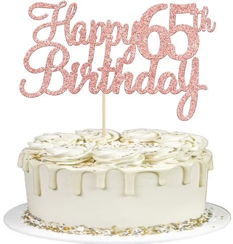 Gyufise 3Pcs Happy 65th Birthday Cake Topper Glitter 65th Birthday Cake Pick Cheers to 65 Years Old Sixty-five Fabulous Cake Decorations for 65th Birthday Theme Party Supplies Rose Gold