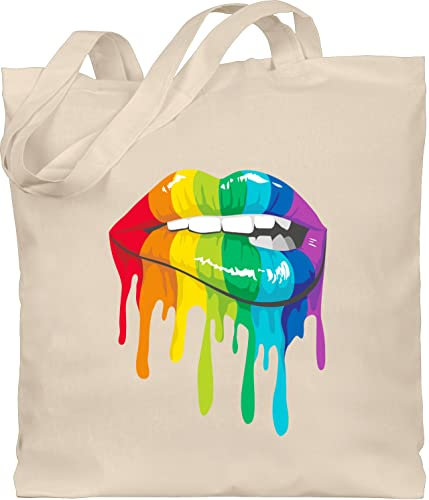 Baumwolltasche - Kleidung Pride Flag - Lippen LGBT & LGBTQ - Unisize - Naturweiß - gay lippe jutebeutel lange henkel lgbtqia shopping bag stoff lesbian tasche regenbogen tote beutel baumwolle