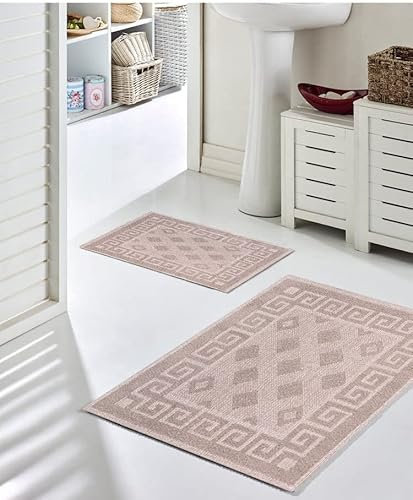 Pasha Home Teppich Läufer 2 Stück 50 x 80 cm Spring Braun/Boho Teppich aus Baumwolle/weicher Teppich Boho Style/moderner Teppich Läufer für Badezimmer, Küche, Wohnzimmer oder Küche
