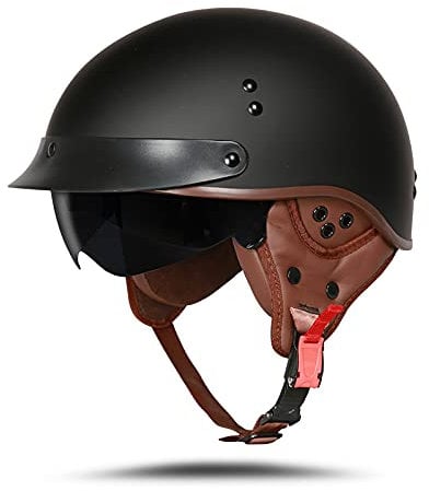 BOSERMEM Motorradhelm Mit Schutzbrille DOT/ECE-Zugelassen, Jethelm Roller-Helm Scooter-Helm Moped Mofa-Helm Chopper Vintage(Matt-Schwarz, M 57-58cm)